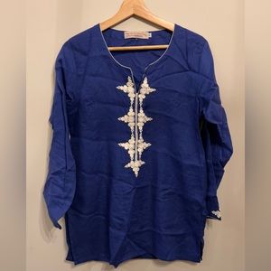 Blue, embroidered top, Medium